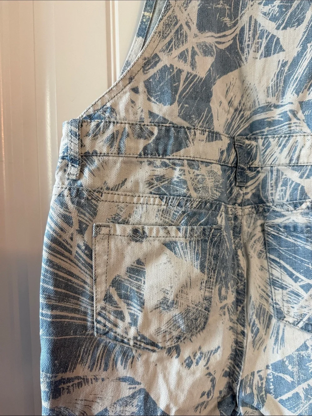 Gently worn The Children's Place Blue and White Tie-Dye Denim Short Overalls